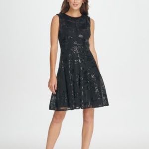 DKNY Womens Black Sequined Zippered Dress B